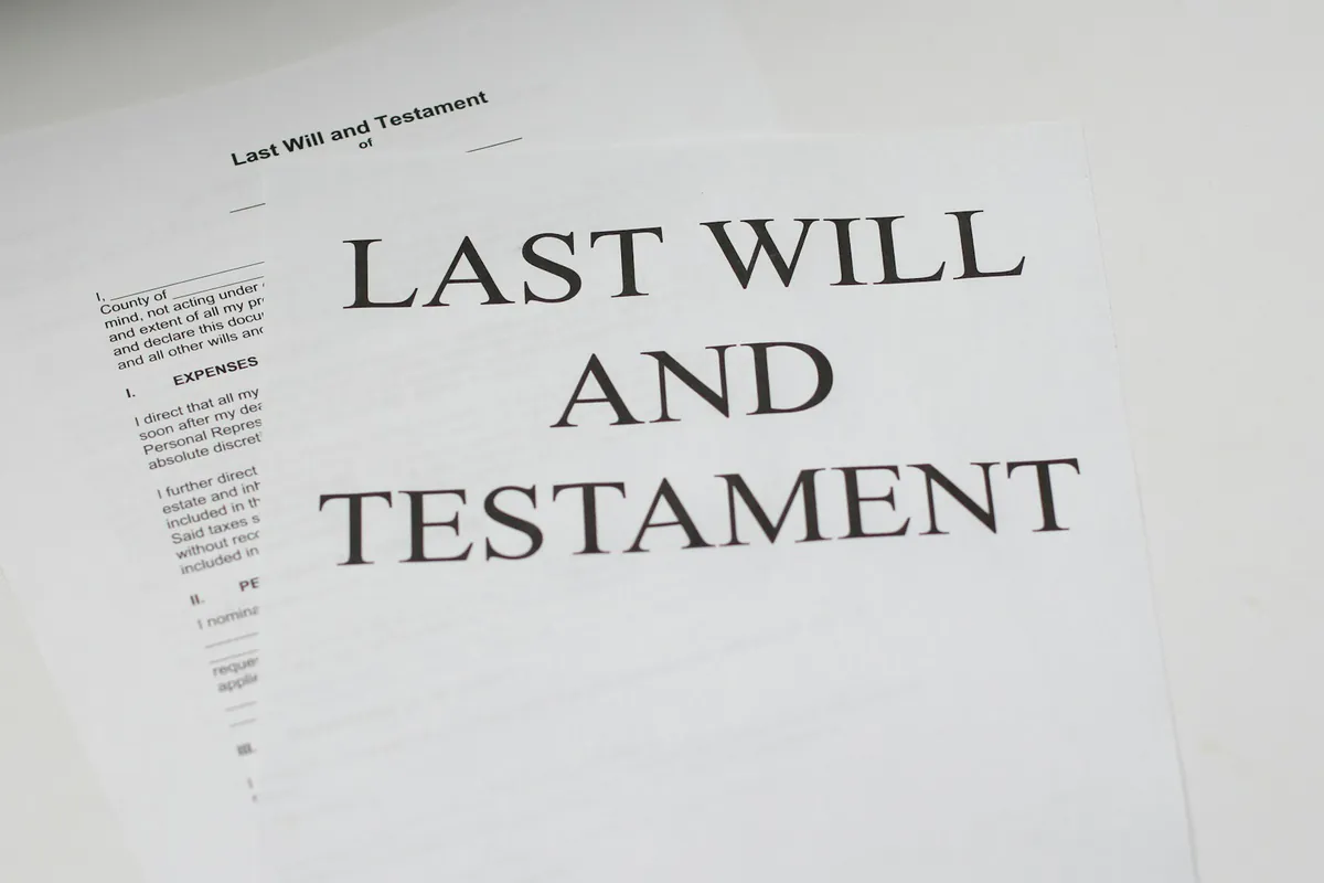 Last Will and Testament document lying on a desk